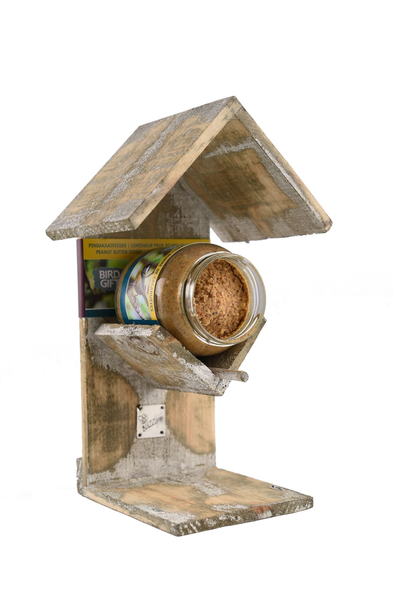 Bûten Gift - Houten feeder voor pot pindakaas - H27,5xL16,5xB14 cm afbeelding