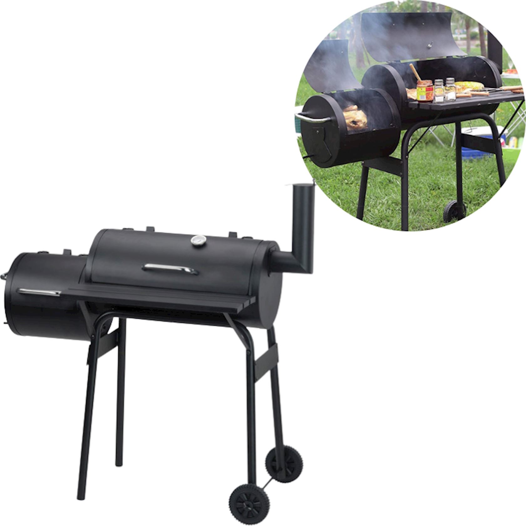 Famiflora Kansas barbecue houtskoolbarbecue - Grilloppervlak 54,5x30,5 cm - Met thermometer - Zijtafel afbeelding