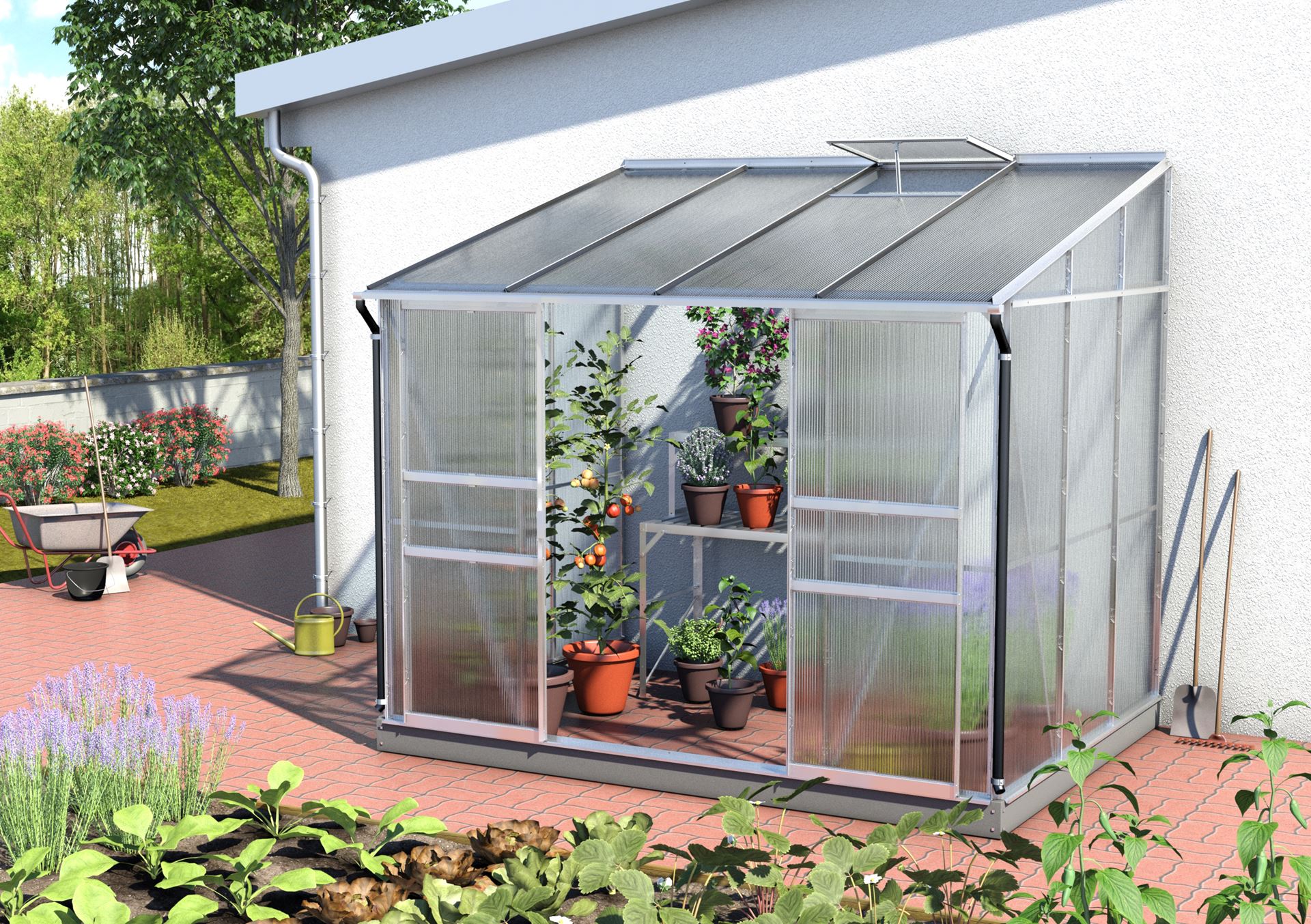 Vitavia Ida muurserre - 5,2m² - met 4 mm polycarbonaat - Aluminium afbeelding