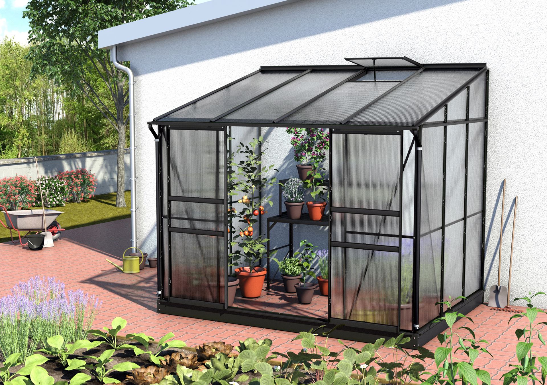 Vitavia Ida muurserre - 5,2m² - met 6 mm polycarbonaat - Zwart afbeelding