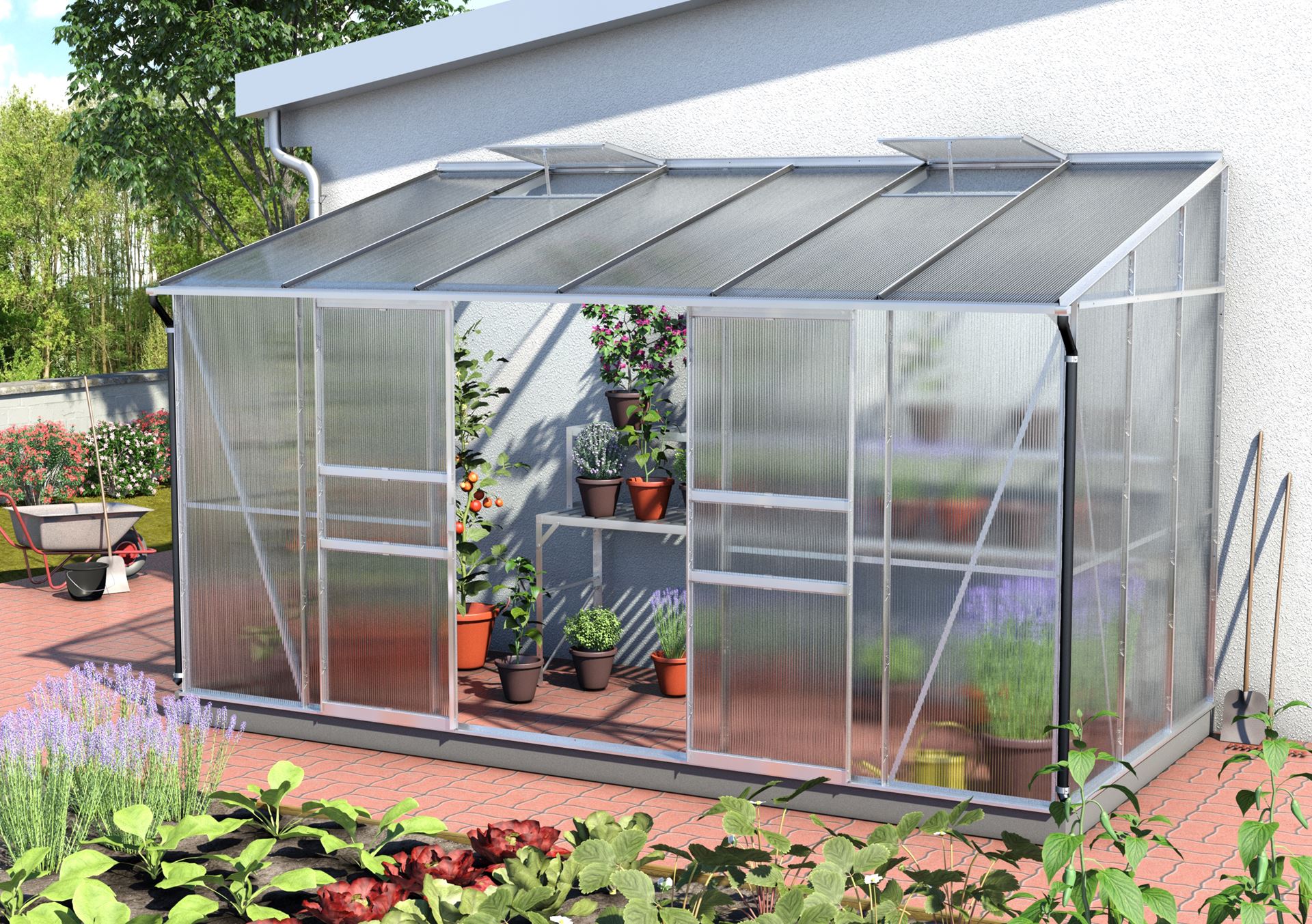 Vitavia Ida muurserre - 7,8m² - met 4 mm polycarbonaat - Aluminium afbeelding