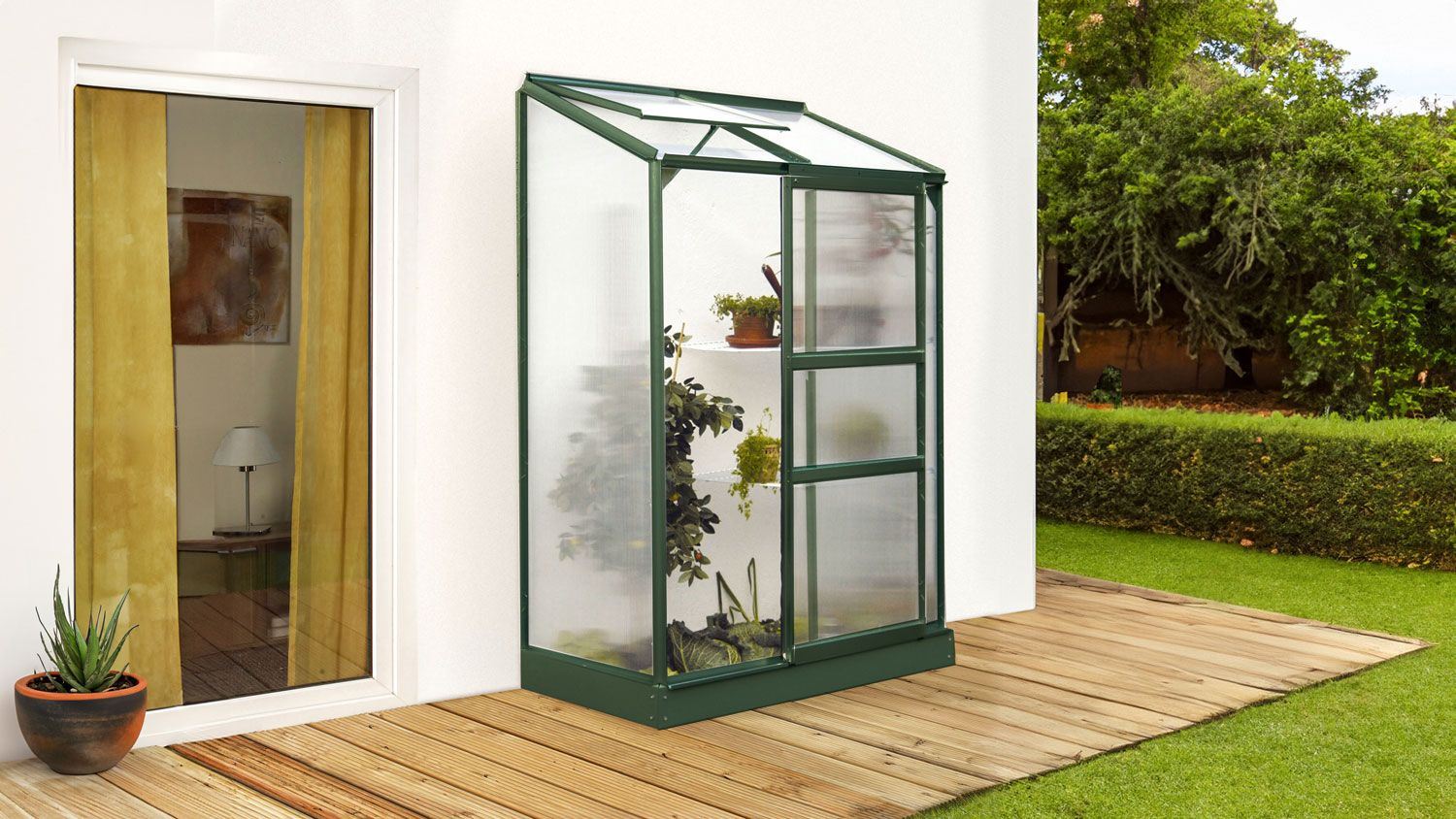 Vitavia Ida muurserre - 0,9m² - met 4 mm polycarbonaat - Donkergroen afbeelding