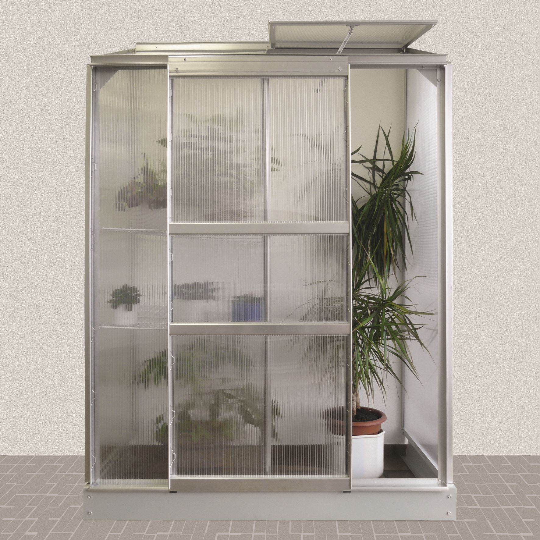 Vitavia Ida muurserre - 0,9m² - met 4 mm polycarbonaat - Aluminium afbeelding