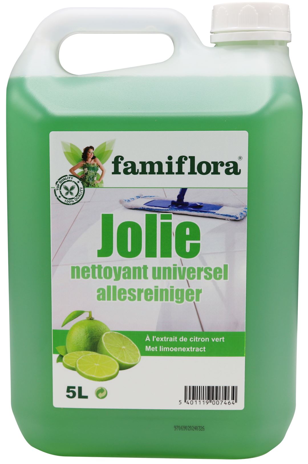 Famiflora allesreiniger Jolie 5 liter - Lime - Voordeelverpakking - Frisse citrusgeur - Geschikt voor meerdere oppervlaktes afbeelding