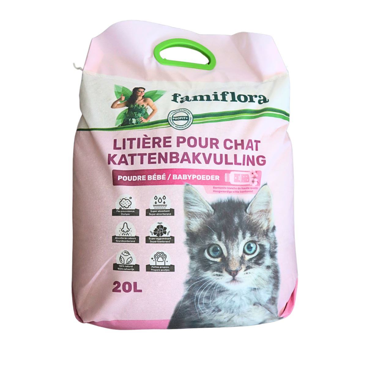 Famiflora kattenbakvulling babypoeder 20L– Super klonterend - Stofarm - Propere pootjes afbeelding