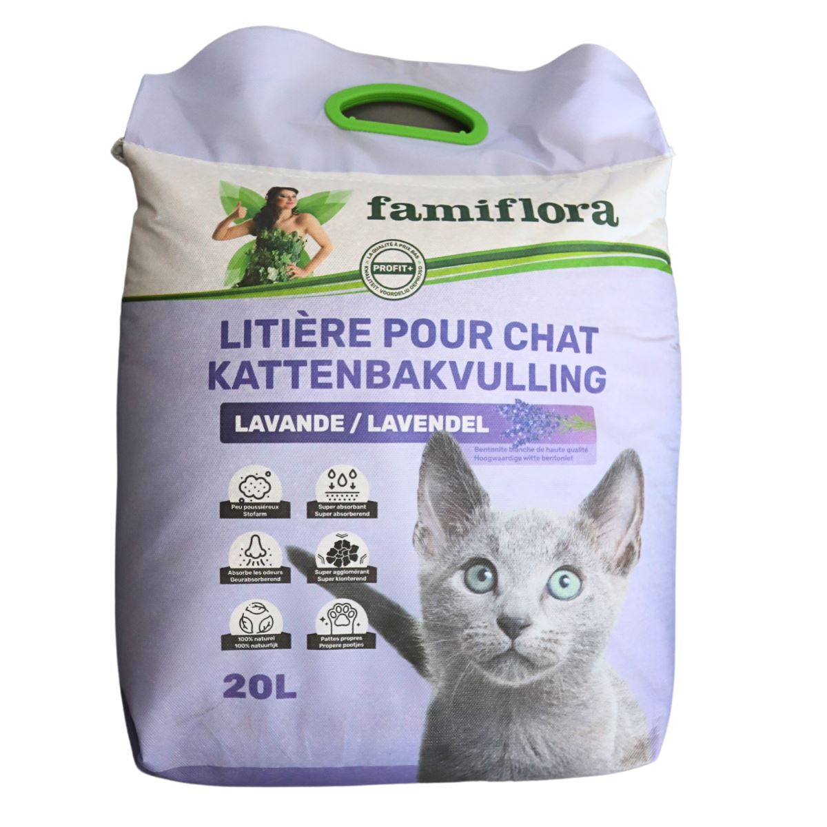 Famiflora Kattenbakvulling Lavendel 20L– Geurabsorberend - Klonterend - Fris lavendelparfum afbeelding