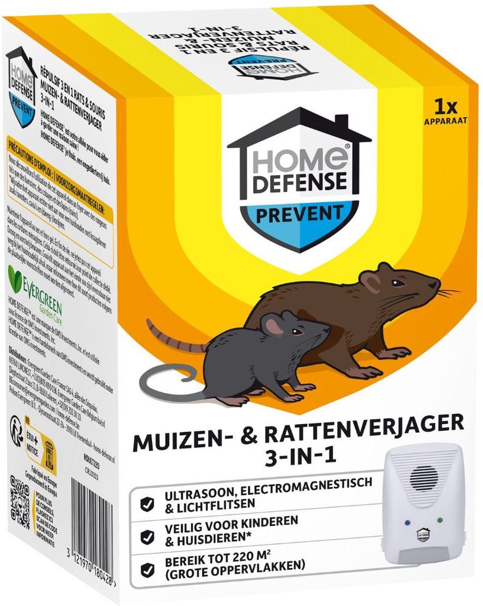Home Defense Muizenverjager&Rattenverjager 3-in-1 - 220m² - Ultrasoon&Elektromagnetisch - Pesticidevrij afbeelding