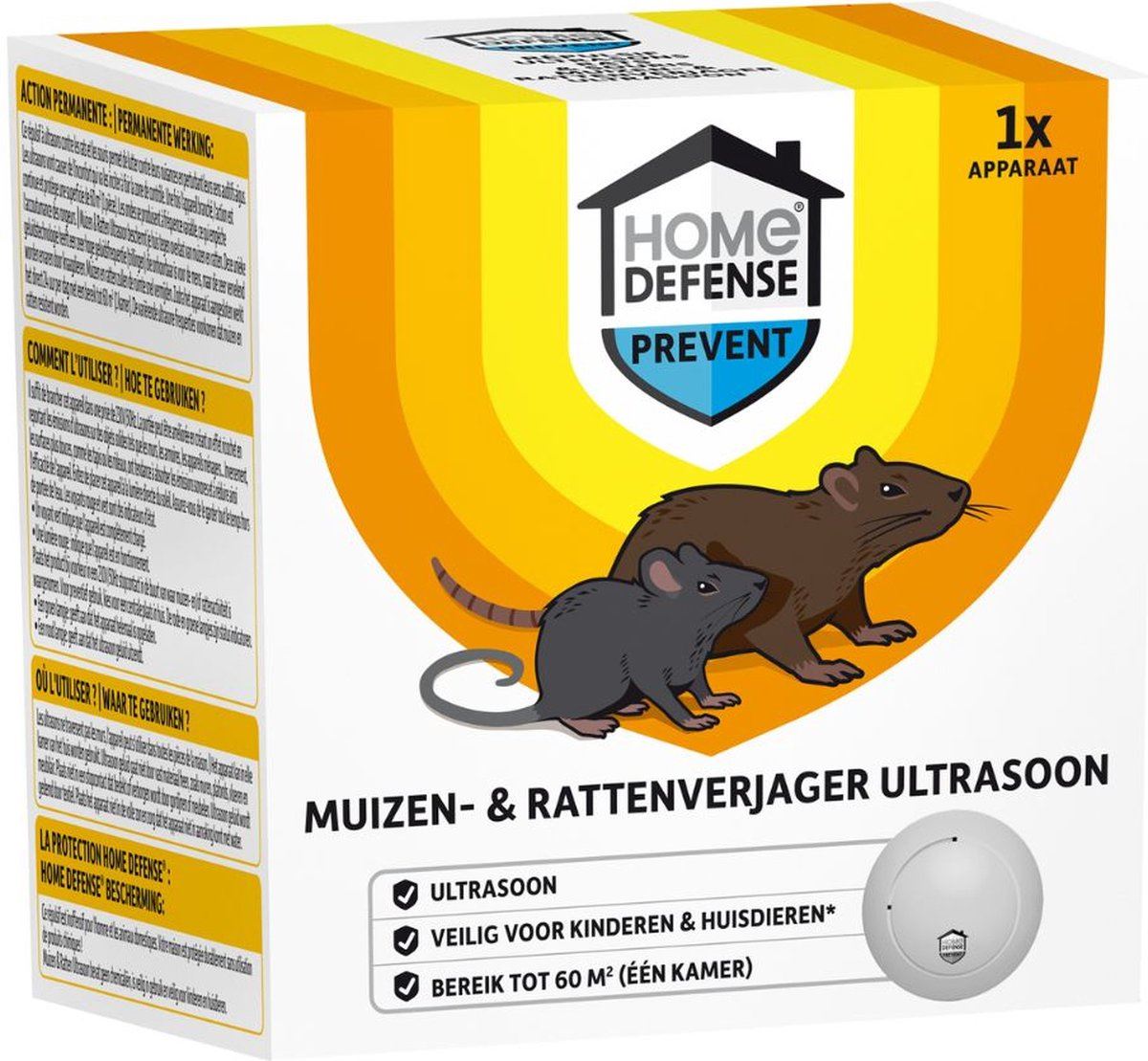 Home Defense Muizenverjager&Rattenverjager Ultrasoon - 60m² - Pesticidevrij - Voor Één Kamer afbeelding