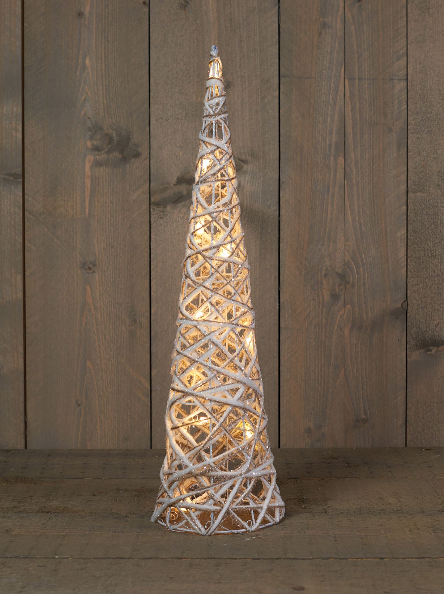 Anna's Collection - Verlichte jute kegelvormige boom met glitter - H60 cm - 15 warm witte ledlampjes