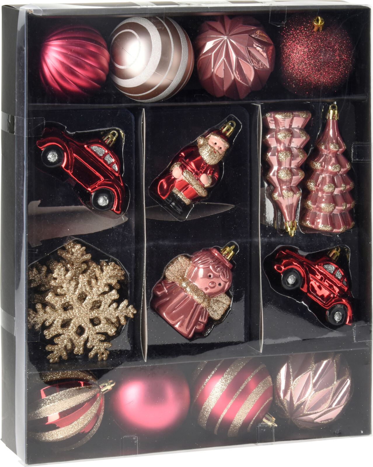 Christmas Decoration set van 20 plastic kerstornamenten - bordeaux afbeelding