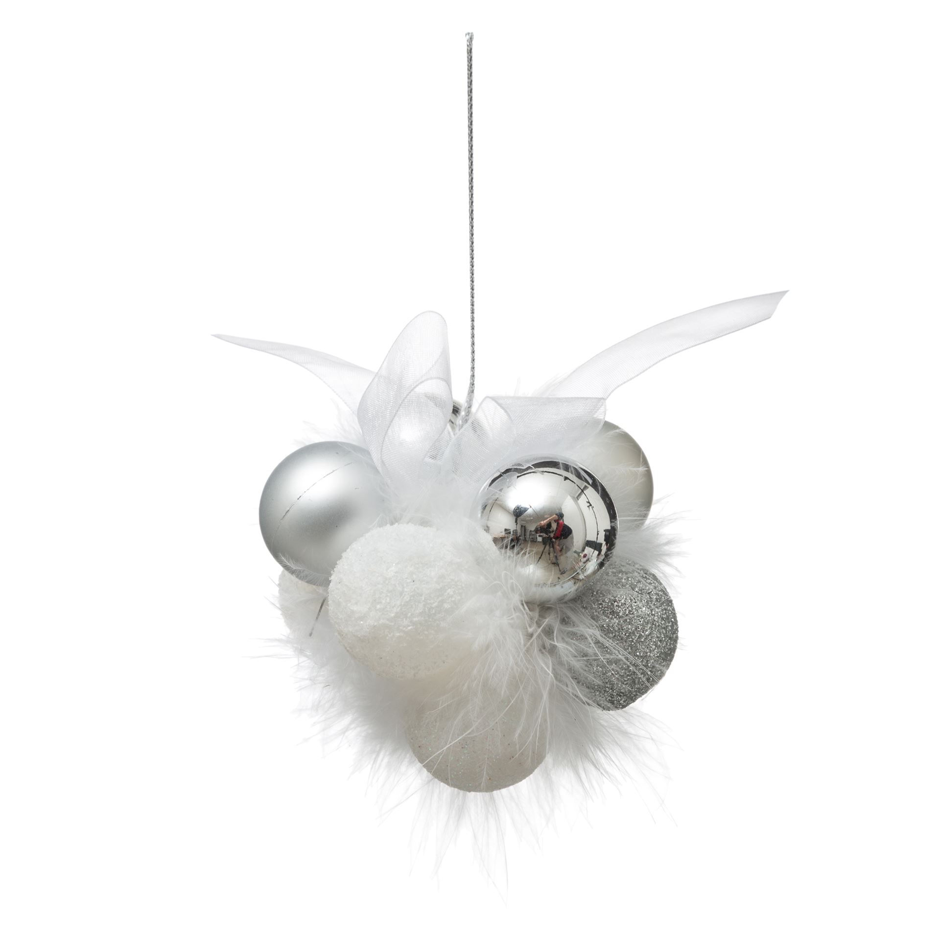 Witte Kerstbloemdecoraties - Set van 11 - Gerecycled polystyreen, Ijzer, Veren, Polyester afbeelding