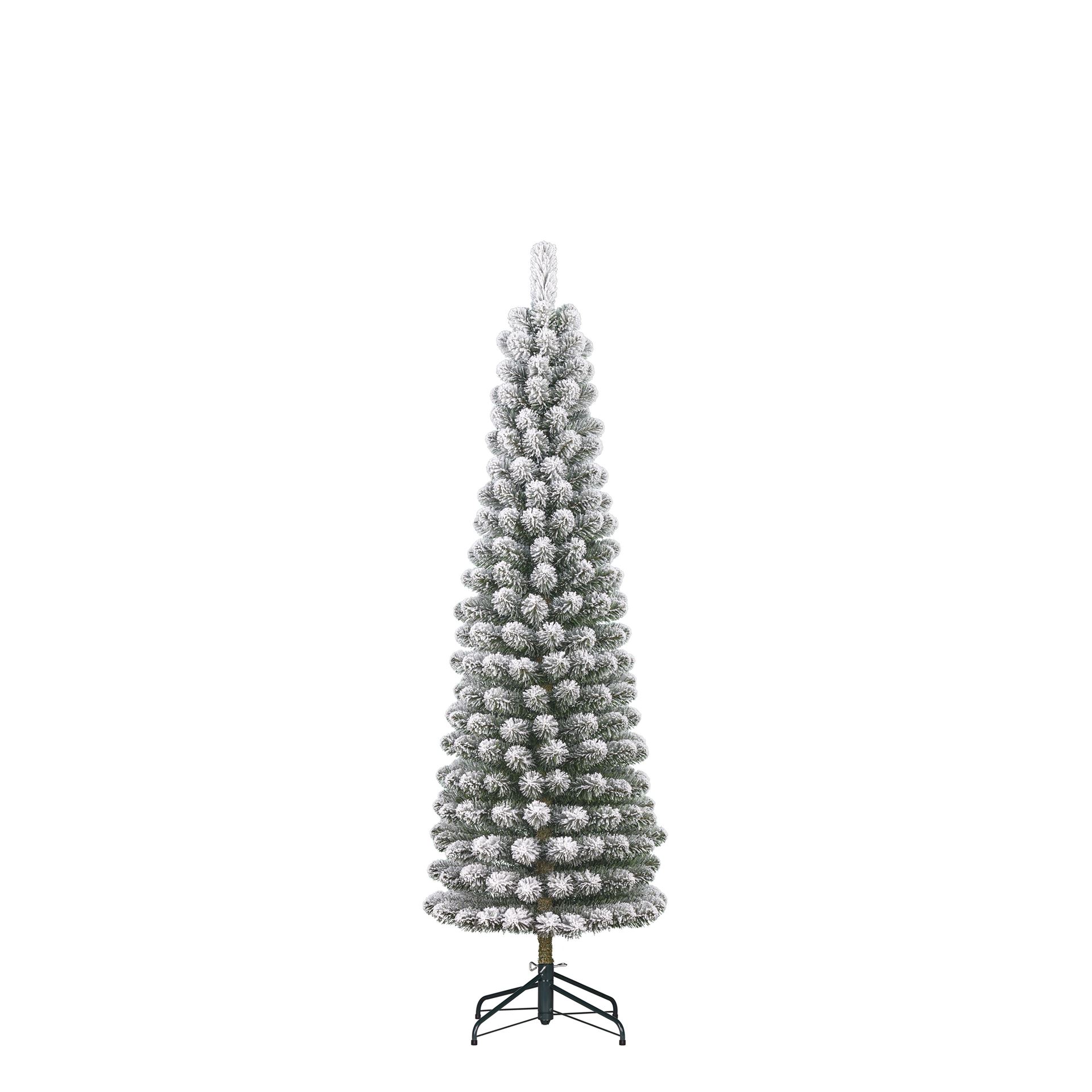 Charlton Pilar Frosted smalle kunstkerstboom - 185 cm - groen - frosted - Diameter 53 cm - 280 tips - metalen voet