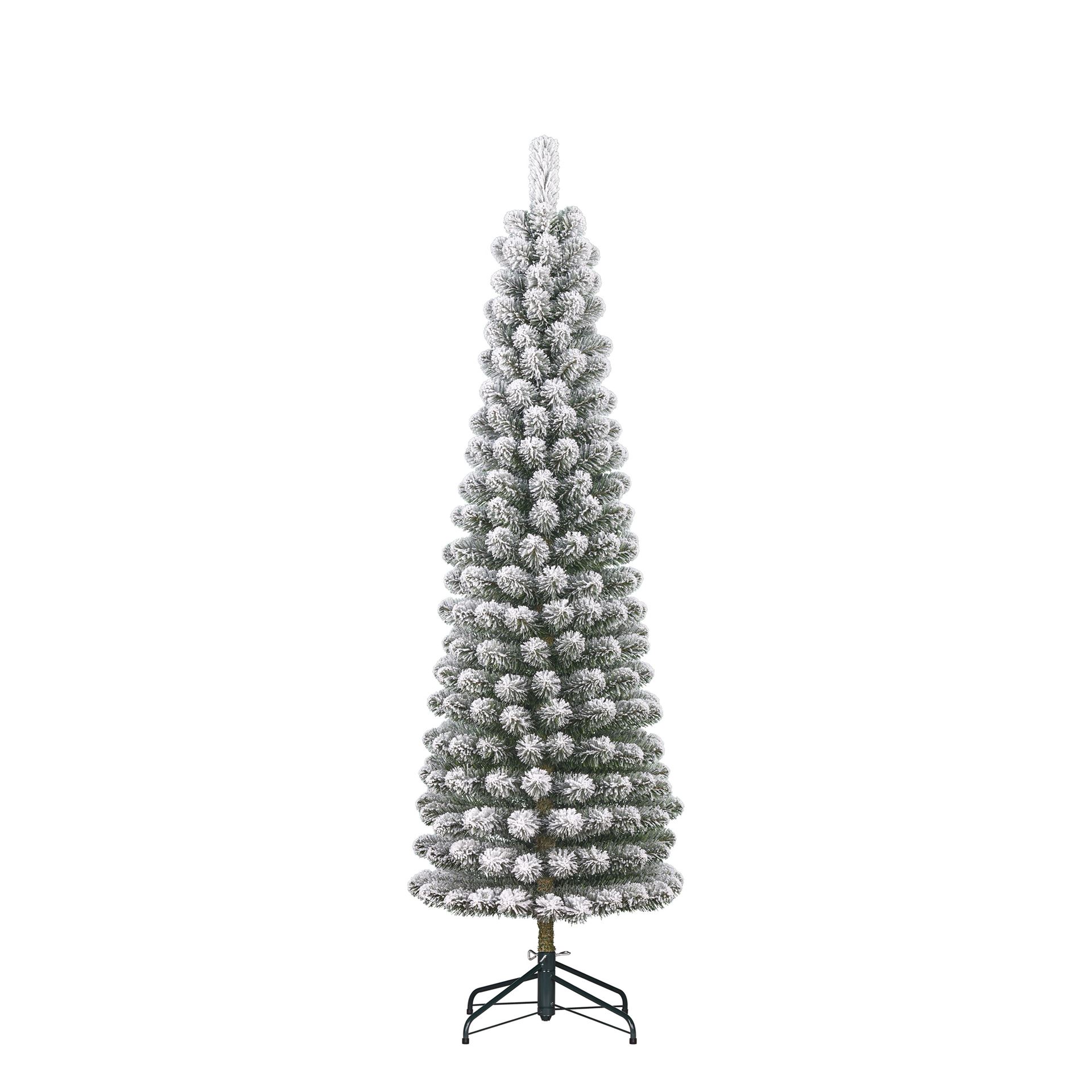 Black Box Charlton Pilar Frosted smalle kunstkerstboom - 215 cm - groen - frosted - Diameter 56 cm - 362 tips - metalen voet