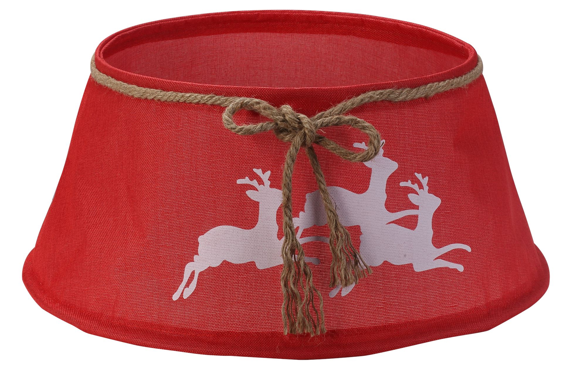 Famiflora kerstboomvoet Hoes Rood met Rendieren - Diameter 56 x 25 cm (boven diameter 38,5 cm)– Feestelijke Afdekkap – Sierlijke Kerstafwerking voor Boomvoet afbeelding