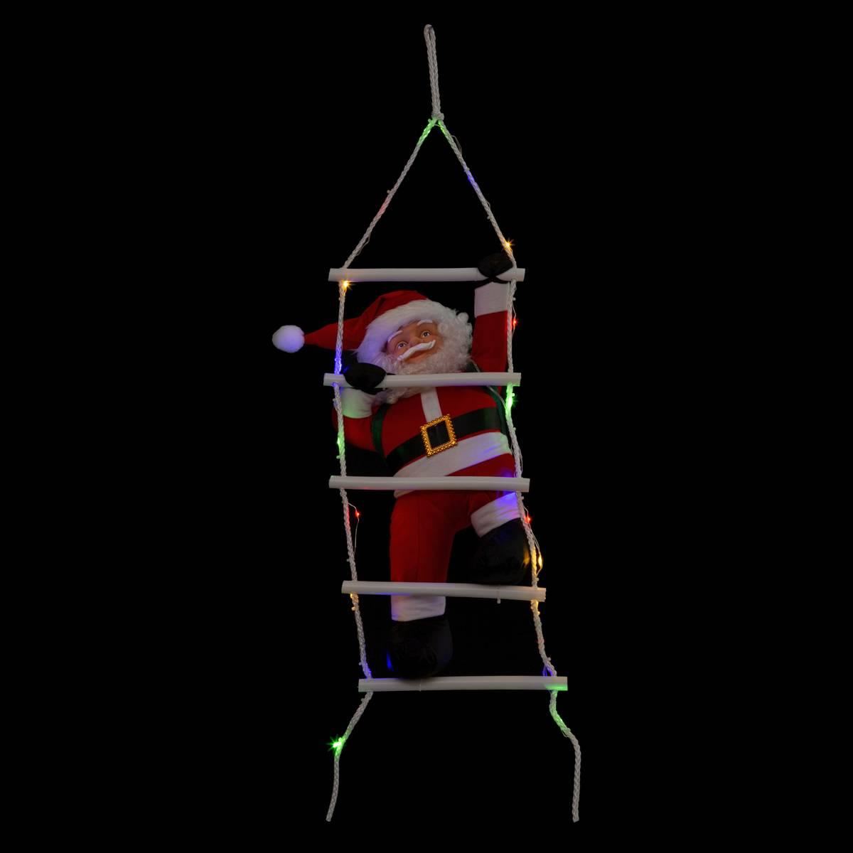 Feeric Christmas Kerstman op Ladder - 60 cm - LED verlichting en muziek - 8 lichtfuncties - binnen en buiten