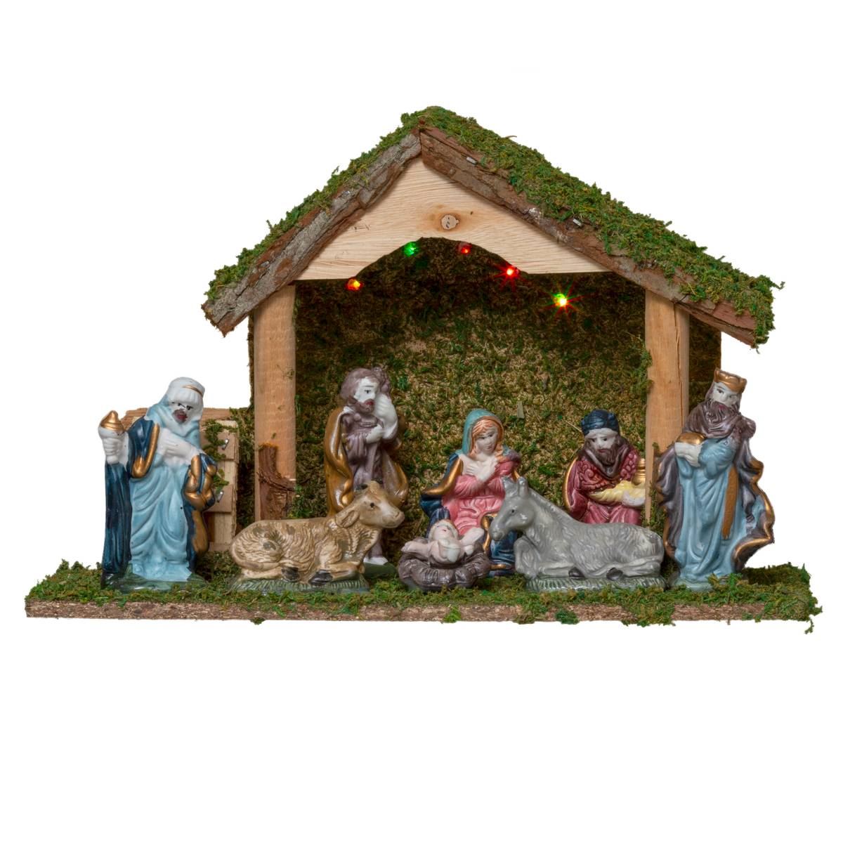 Fééric Lights&Christmas - Verlichte kerststal met 8 figuren - L13,5xB8xH18 cm afbeelding