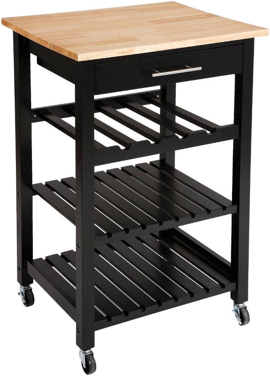 5Five® Keukentrolley 58x48x87 cm - Hout&Zwart - Verrijdbaar - Luxe uitstraling - Extra opbergruimte - Decoratief afbeelding