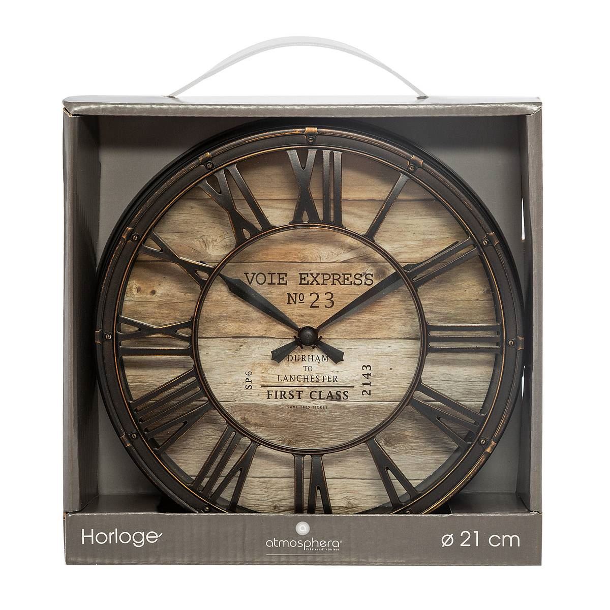 Atmosphera vintage Wandklok Robin D21cm - Bruin - Stil en Werkt op Batterijen afbeelding