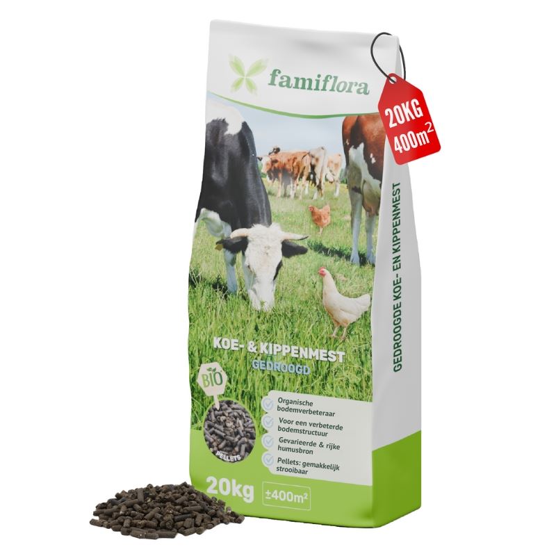 Famiflora Gedroogde koe-&kippenmest - 20 kg - voor 400 m² afbeelding