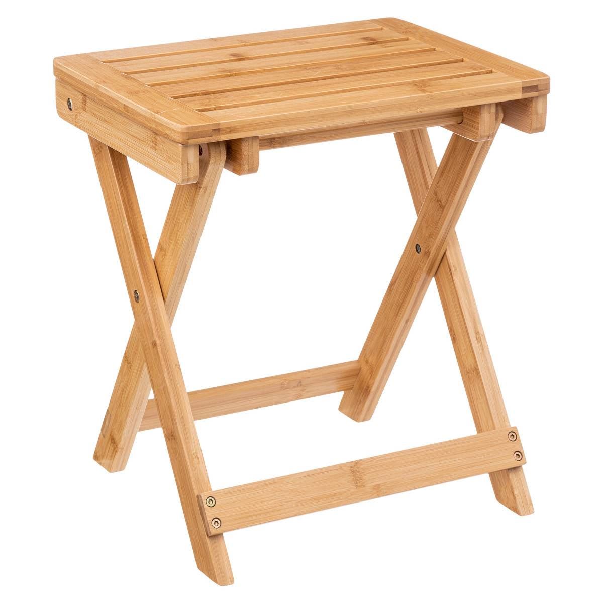 Opvouwbare Bamboe Kruk - Beige - H44 cm x B39,5 cm x D33,5 cm afbeelding