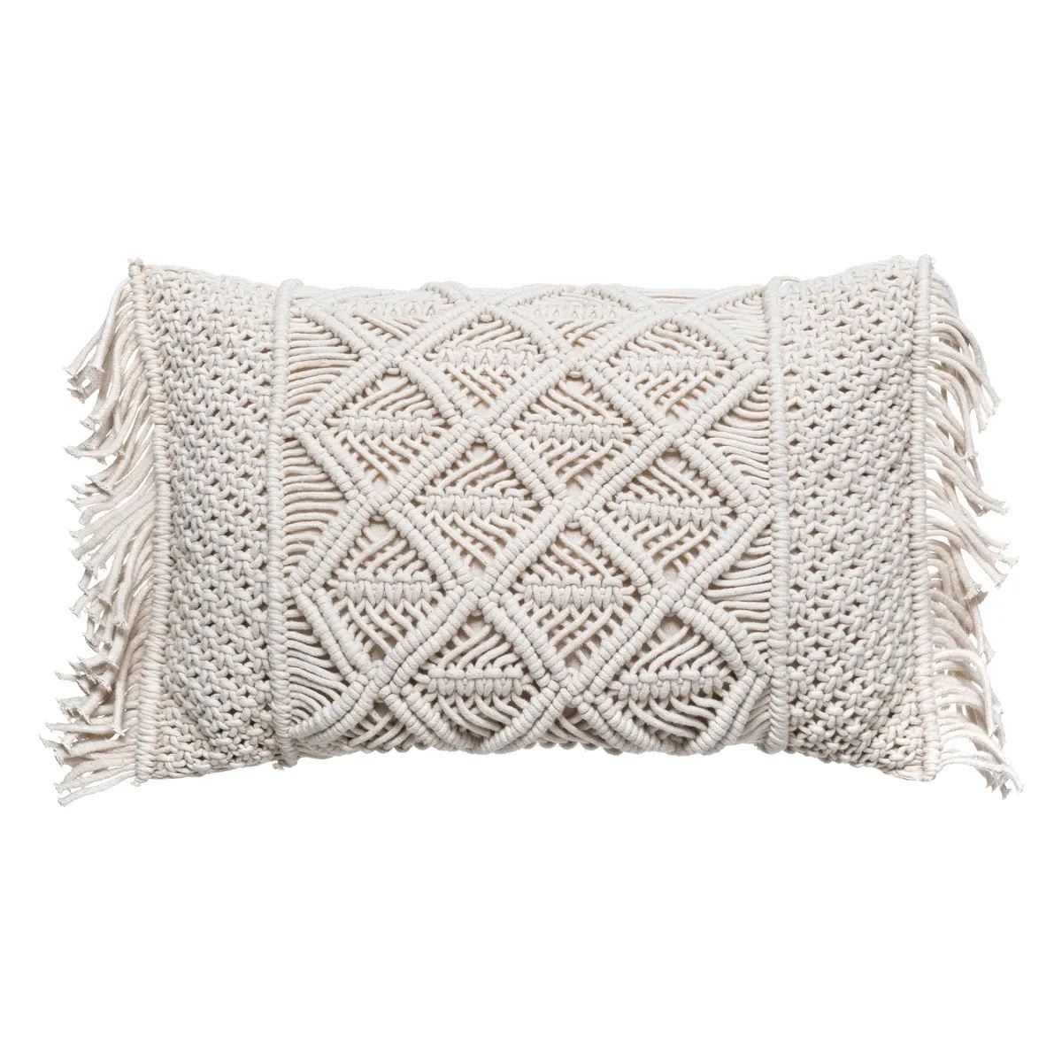 Sierkussen Macramé 30x50 cm - Ecru - Woonkamer Decoratie - Katoen&Polyester afbeelding