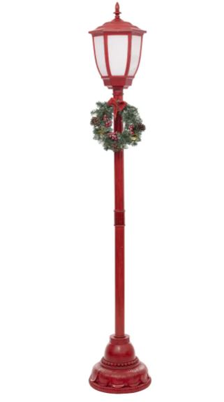 Fééric Lights and Christmas - Kerstlantaarn - L30 x B30 x H180 cm - rood - met warm witte ledverlichting afbeelding