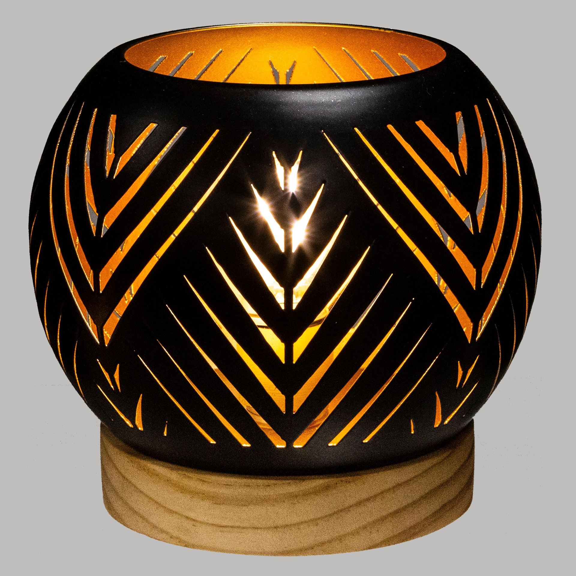 Atmosphera ronde LED lantaarn -Ø14.5 cm - Houten voet - Bollenlamp op batterij (Exclusief) afbeelding