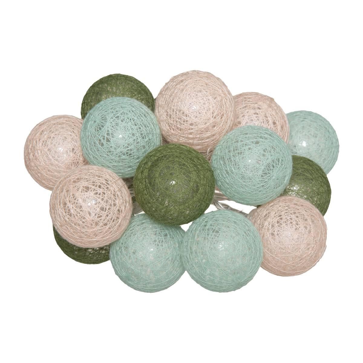 Atmosphera lichtslinger met 16 bollen diameter 3,5 cm - Groen / Blauw / Roze met warm wit led licht - 215 cm - Op batterijen