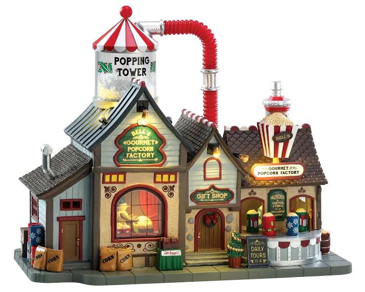 Lemax - 'Bell's Gourmet Popcorn Factory' - Verlicht gebouw met animatie & muziek/geluid - Inclusief adapter