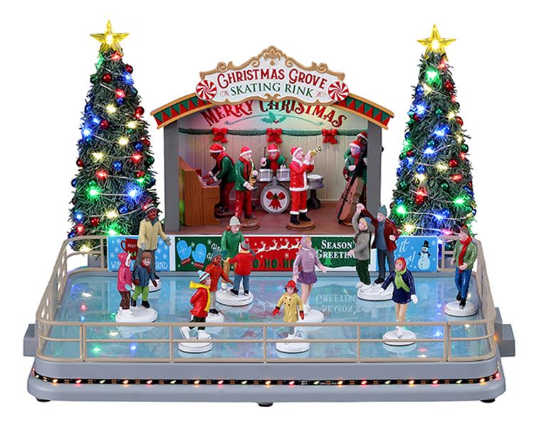 Lemax - 'Christmas Grove Skating Rink' - Verlichte Attractie met animatie, muziek - Inclusief adapter
