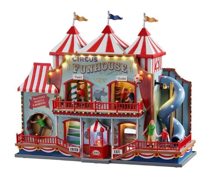 Lemax -'Circus Funhouse'- Verlichte attractie met animatie&muziek/geluid - Inclusief adapter afbeelding
