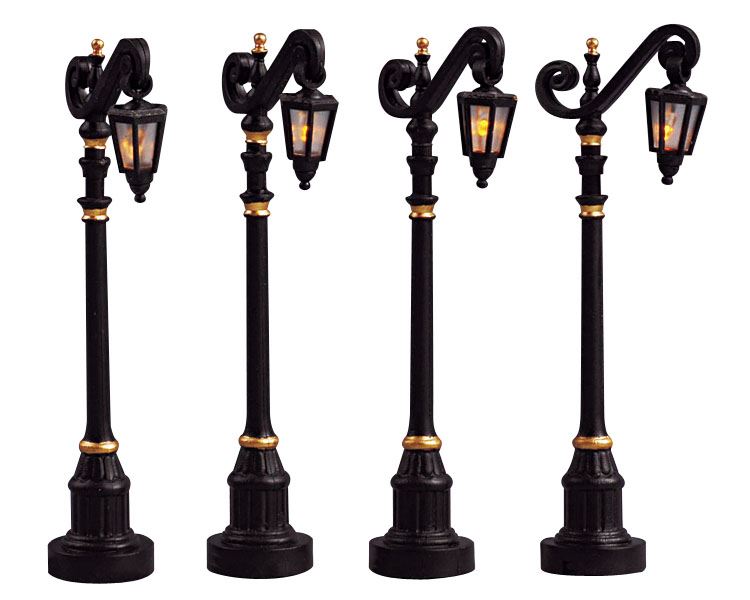 Lemax - 'Colonial Street Lamp' - Set van 4 stuks - Verlicht accessoire - Exclusief adapter (werkt ook op batterijen)