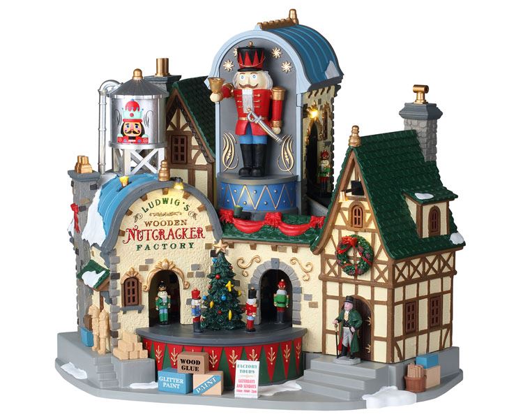 Lemax - 'Ludwig’s Wooden Nutcracker Factory' - Verlicht gebouw met animatie & muziek/geluid - Inclusief adapter