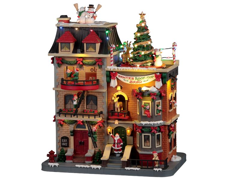 Lemax - 'Santa's Rooftop Bash' - Verlichte Attractie met animatie, muziek - Inclusief adapter