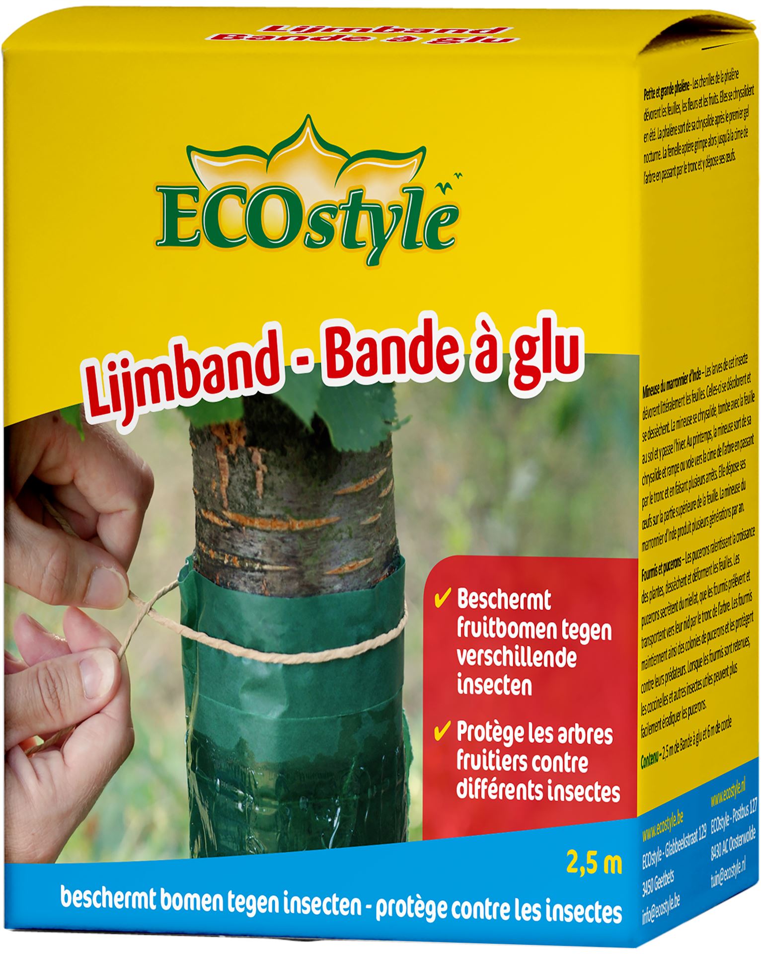 Ecostyle lijmband - 2,5 meter - tegen rupsen, mieren en bladluizen in (fruit)bomen