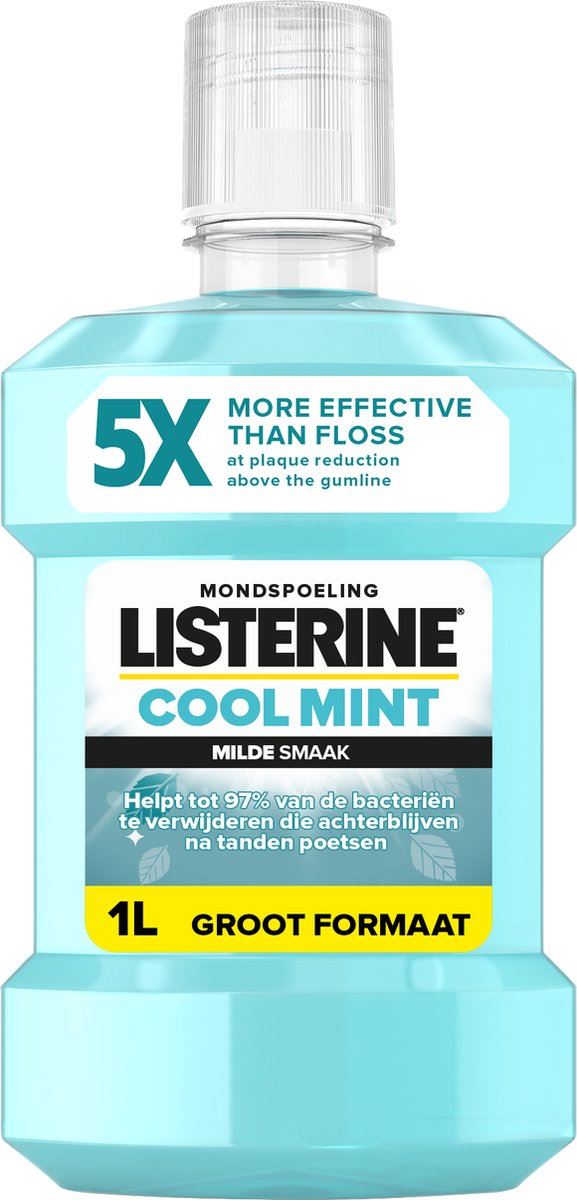 Listerine Cool Mint Mondwater 1L - Alcoholvrij - Frisse adem - Antibacterieel afbeelding