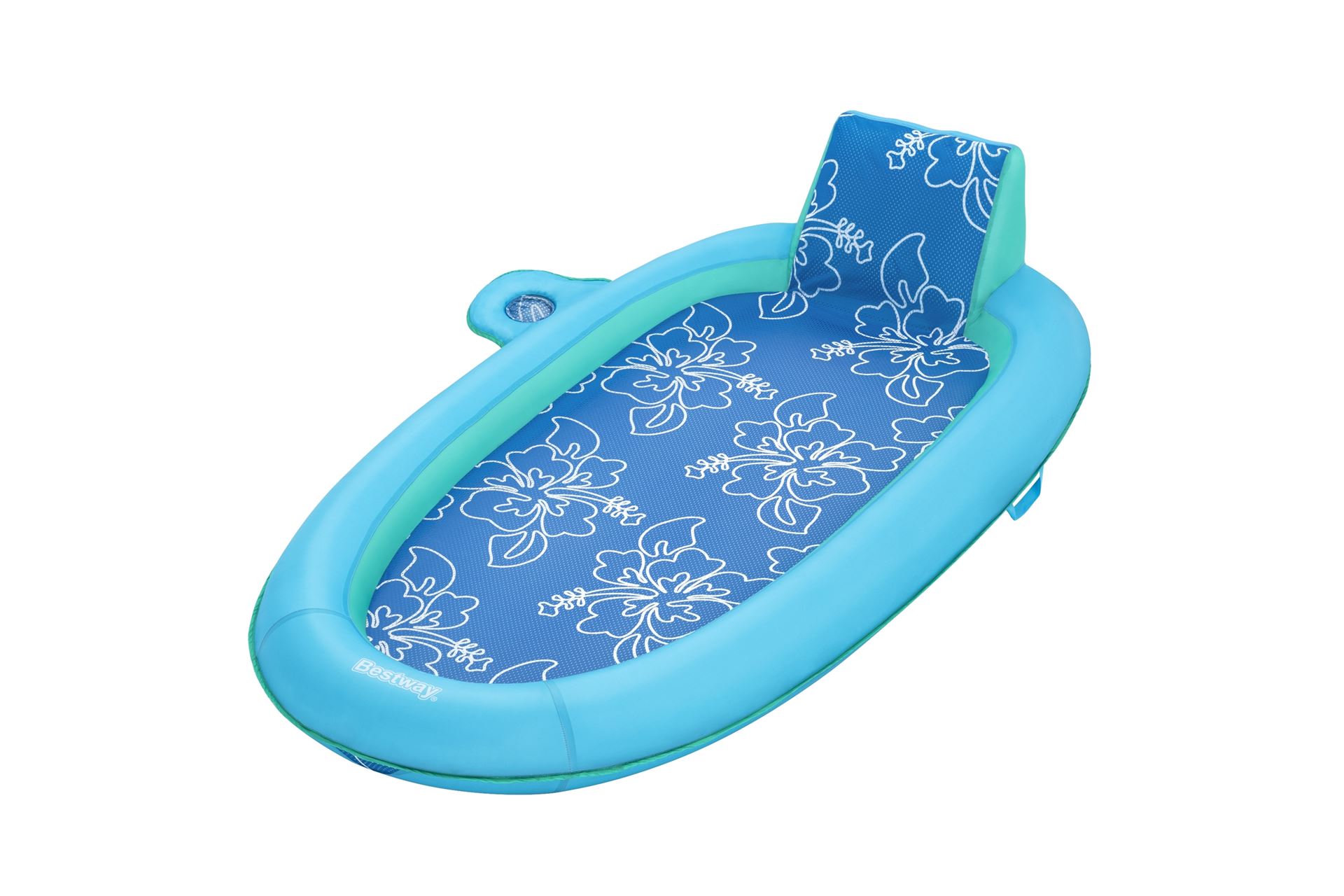 Bestway opblaasbare luchtmatras met kussen'Flex'n Fold'- blauw met bloemenprint - L188 x B98 x H38 cm afbeelding