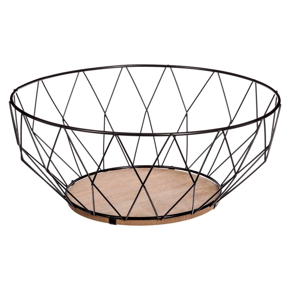 Secret de Gourmet Fruitschaal met Houten Bodem - Ø 28 cm - Zwart - Metaal