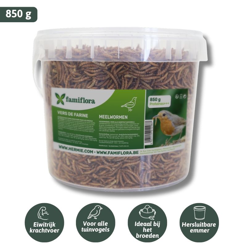 Famiflora gedroogde meelwormen 850 g =± 5L in hersluitbare emmer - voor tuinvogels afbeelding