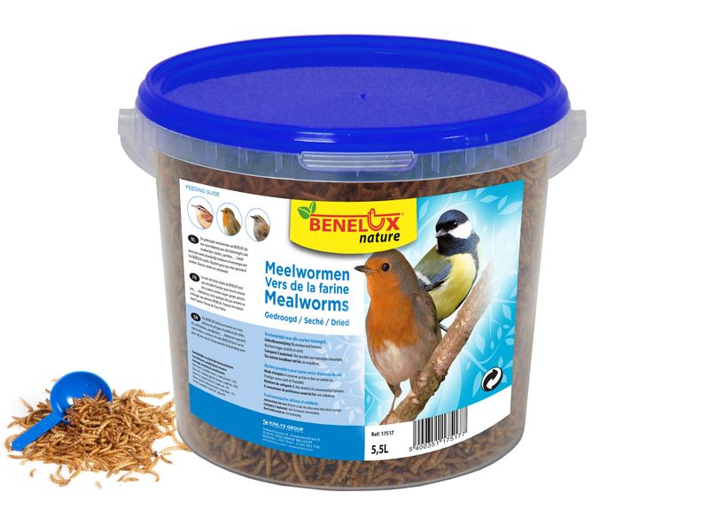 Kinlys meelwormen emmer 5.5L voor buitenvogels - Gevriesdroogde meelwormen - Rijk aan eiwitten - Geschikt voor vogels, vissen, schildpadden, reptielen en pluimvee afbeelding