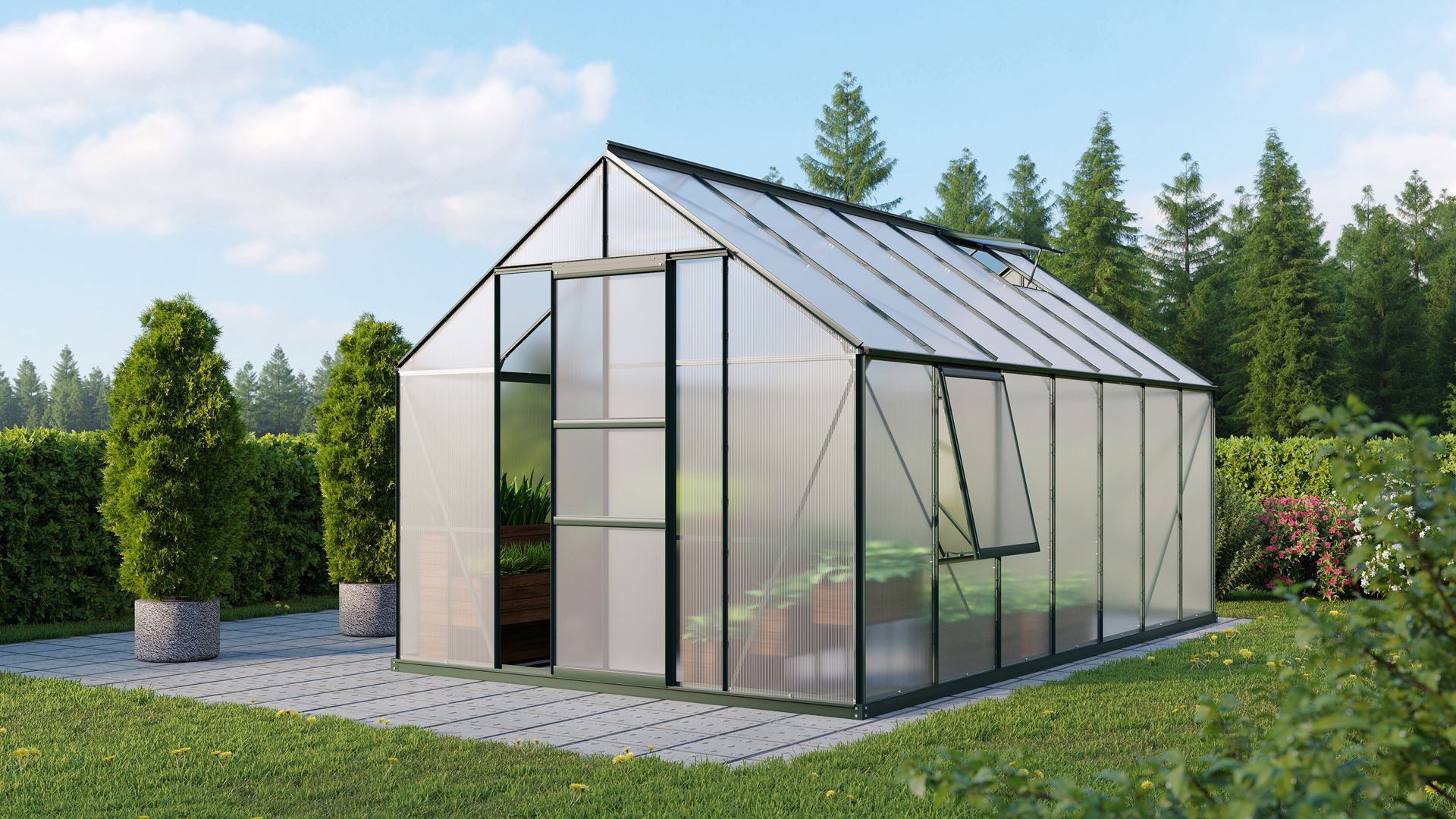 Vitavia Meridian 1 serre - 11,5m² - met 6 mm polycarbonaat - Donkergroen