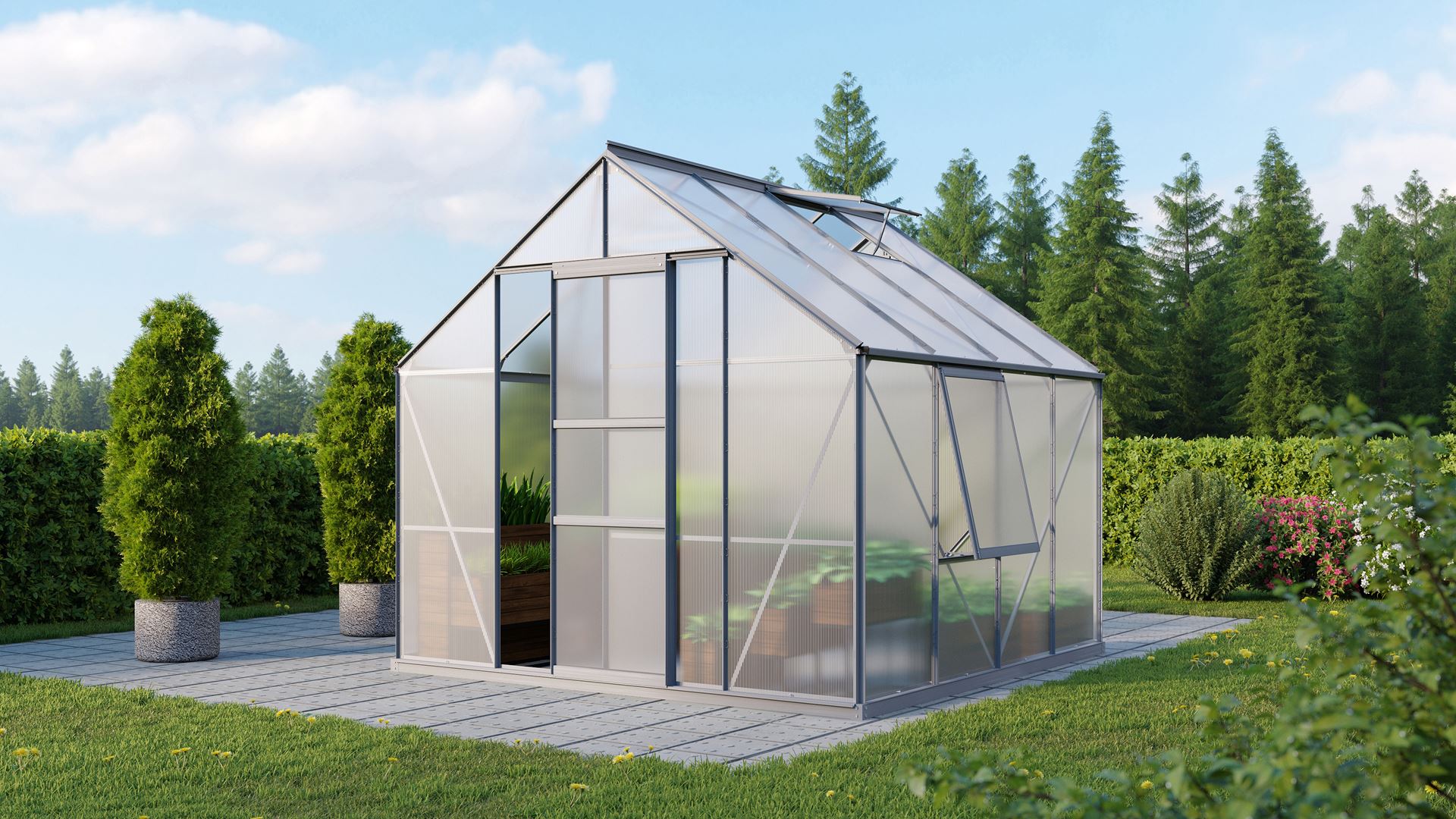 Vitavia Meridian 1 serre - 6,7m² - met 4 mm polycarbonaat - Aluminium