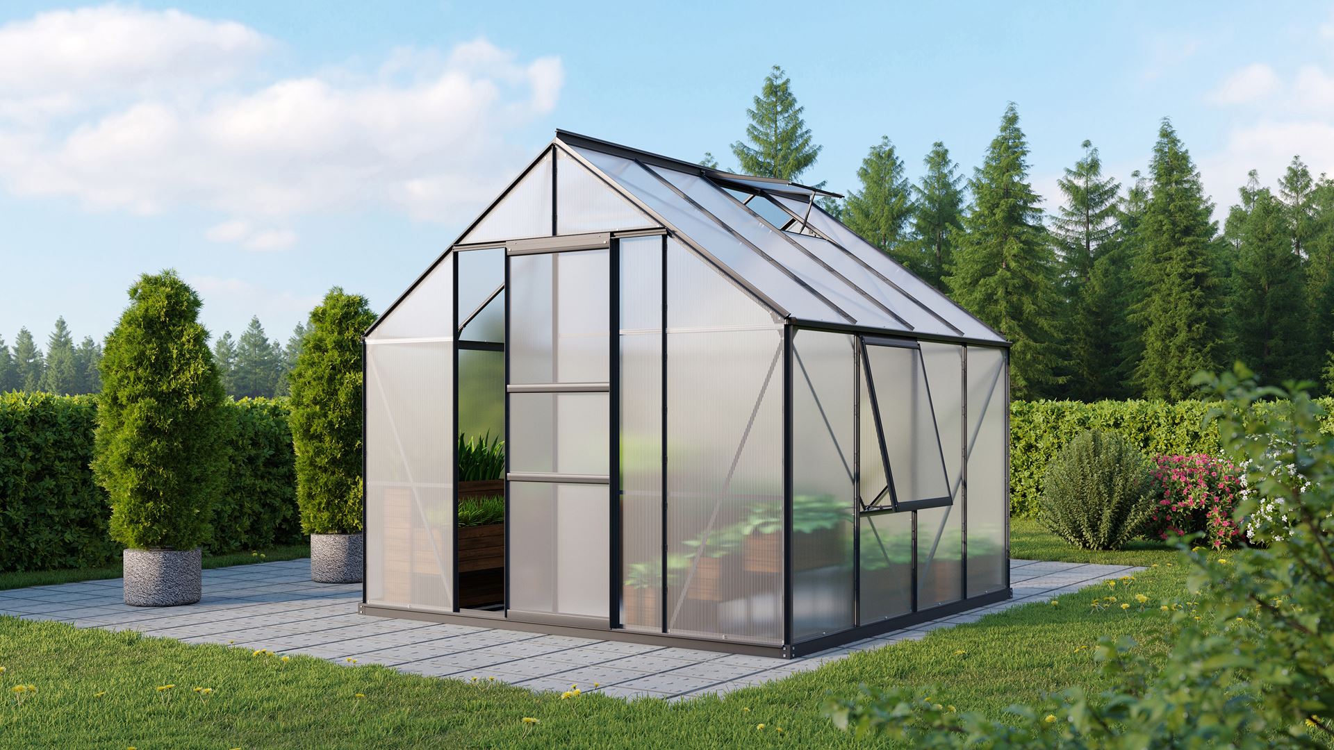 Vitavia Meridian 1 serre - 6,7m2 - met 4 mm polycarbonaat - Zwart