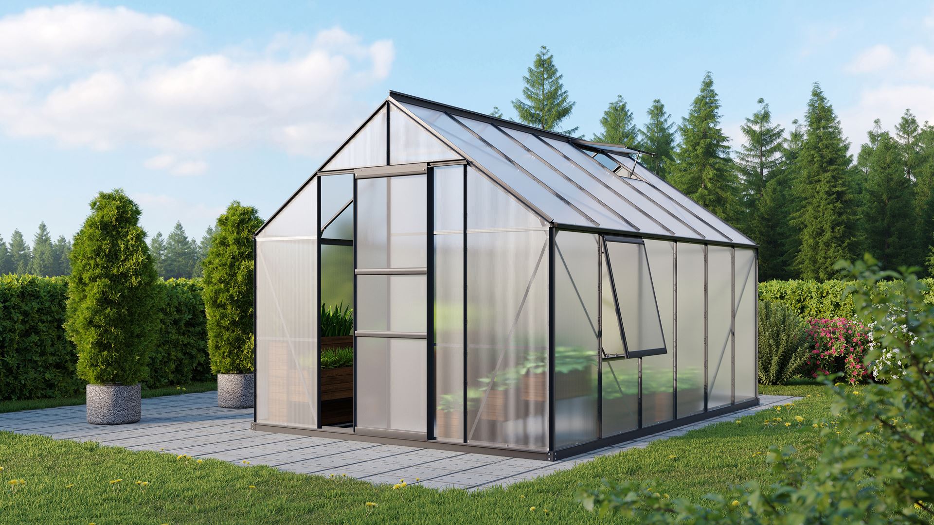 Vitavia Meridian 1 serre - 9,9m² - met 4 mm polycarbonaat - Zwart