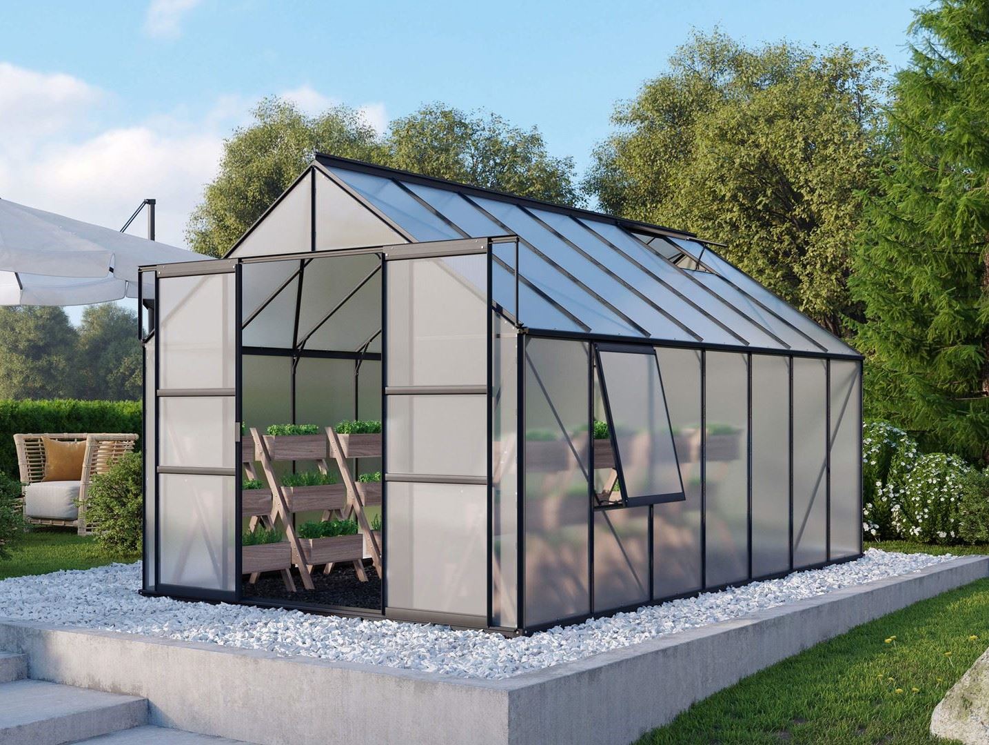 Vitavia Meridian 2 serre - 11,5m² - met 6 mm polycarbonaat - Zwart afbeelding