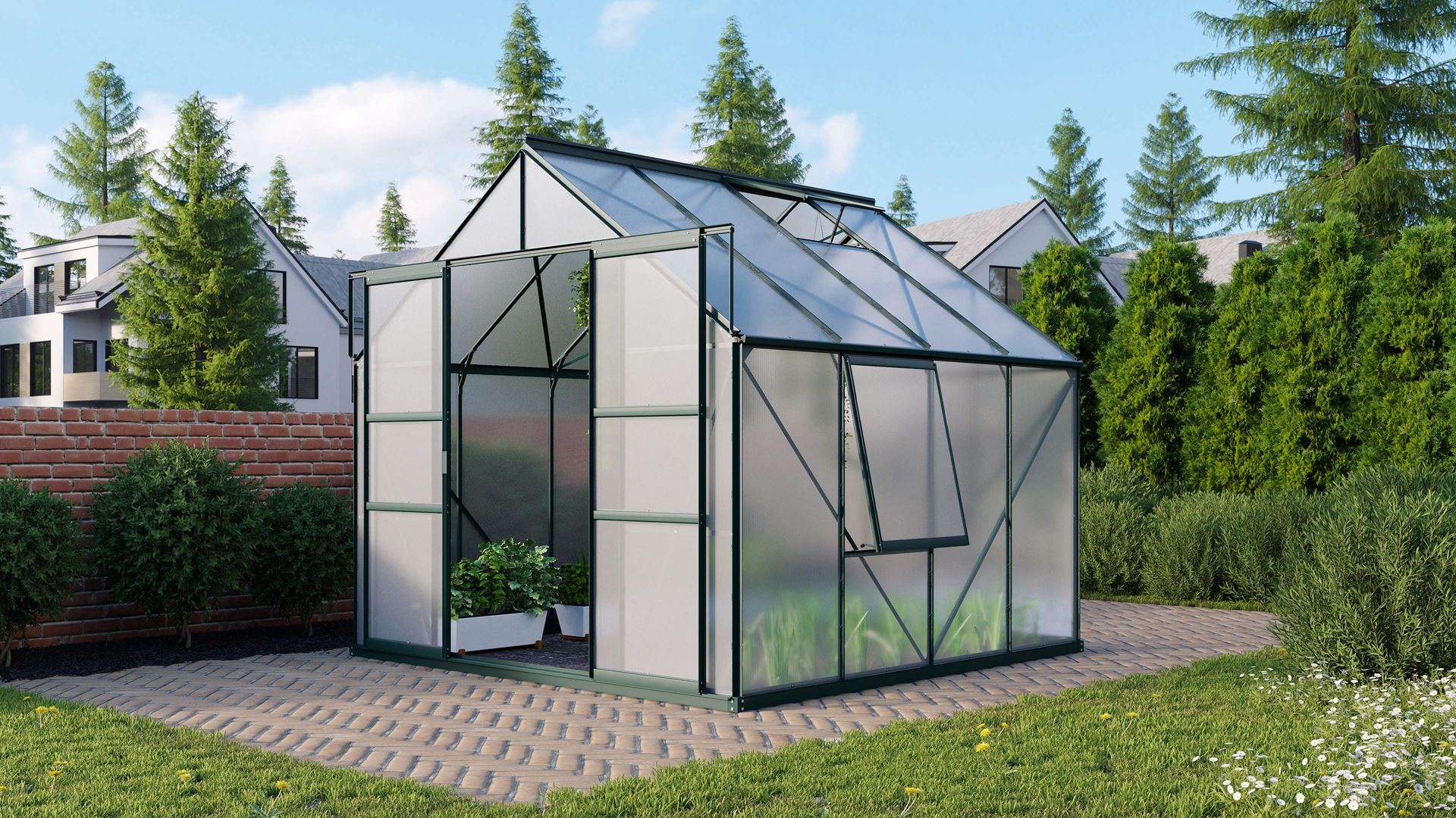 Vitavia Meridian 2 serre - 6,7m² - met 6 mm polycarbonaat - Donkergroen afbeelding