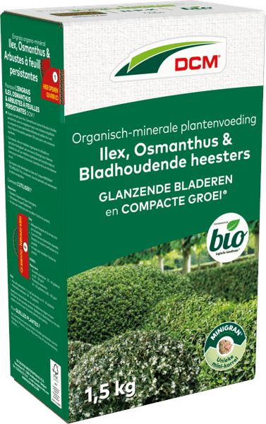 DCM meststof voor Ilex, osmanthus & bladhoudende heesters 1,5kg - Bio