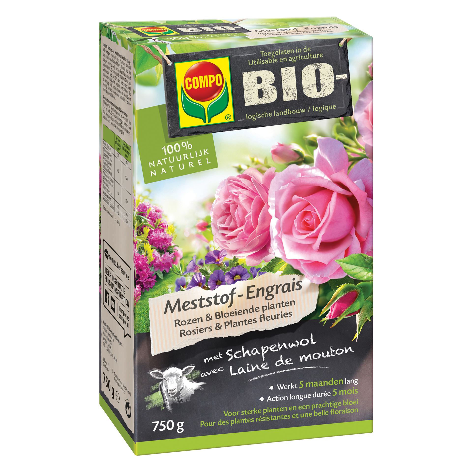 Compo meststof voor rozen & bloeiende planten - 750 g - bio
