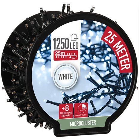 Micro clusterverlichting op spoel - 25 m - 1250 koud witte ledlampjes - 8 functies - met timer afbeelding