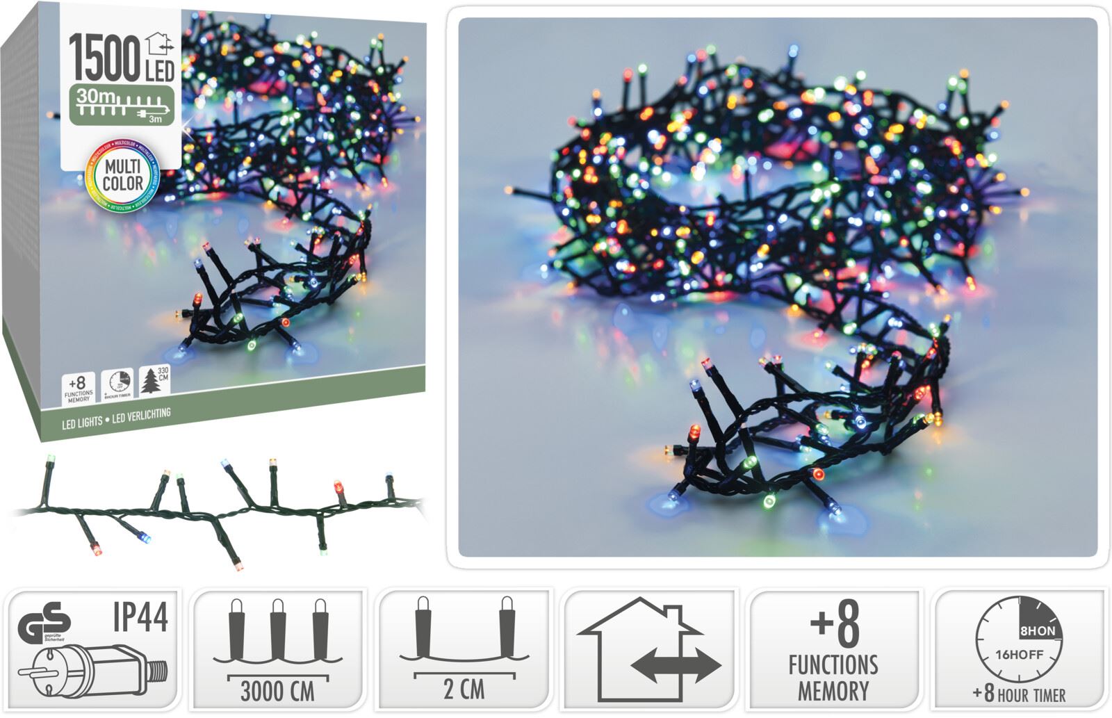 Micro clusterverlichting - 30 m - 1500 gekleurde ledlampjes - 8 functies